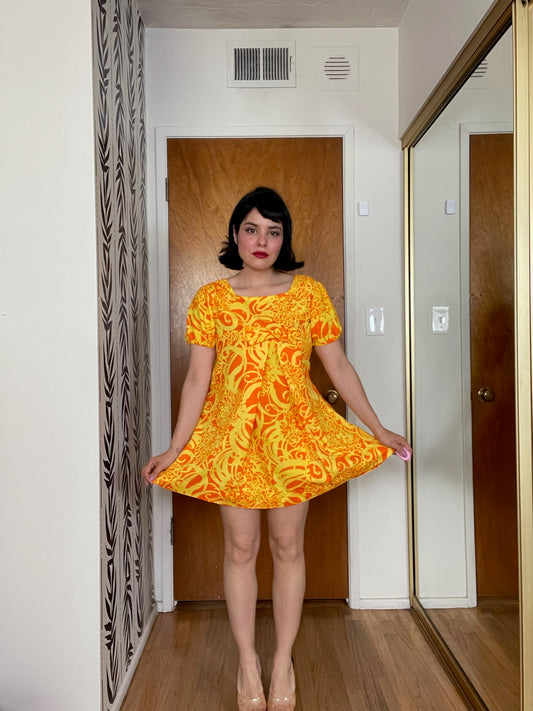 Vintage 60s Yellow And Orange Baby Doll Dress - Best Fits Size XS-S, Possible M