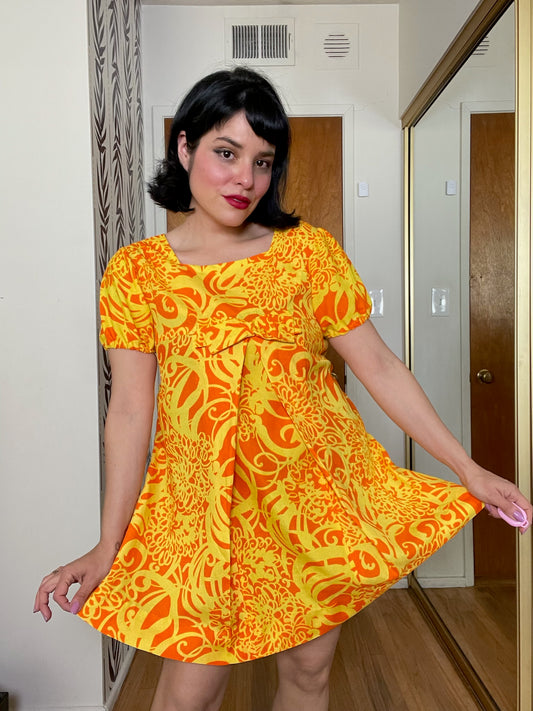 Vintage 60s Yellow And Orange Baby Doll Dress - Best Fits Size XS-S, Possible M