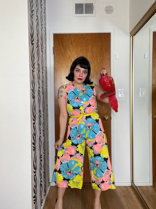 Vintage 60s "Spencer Of California" Tropical Floral Jumpsuit - Best Fits Size XS-S