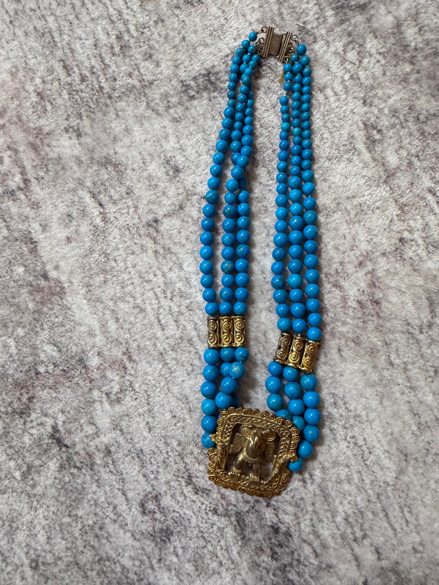 50/60s Egyptian Revival Goldtone Silver Stone Necklace