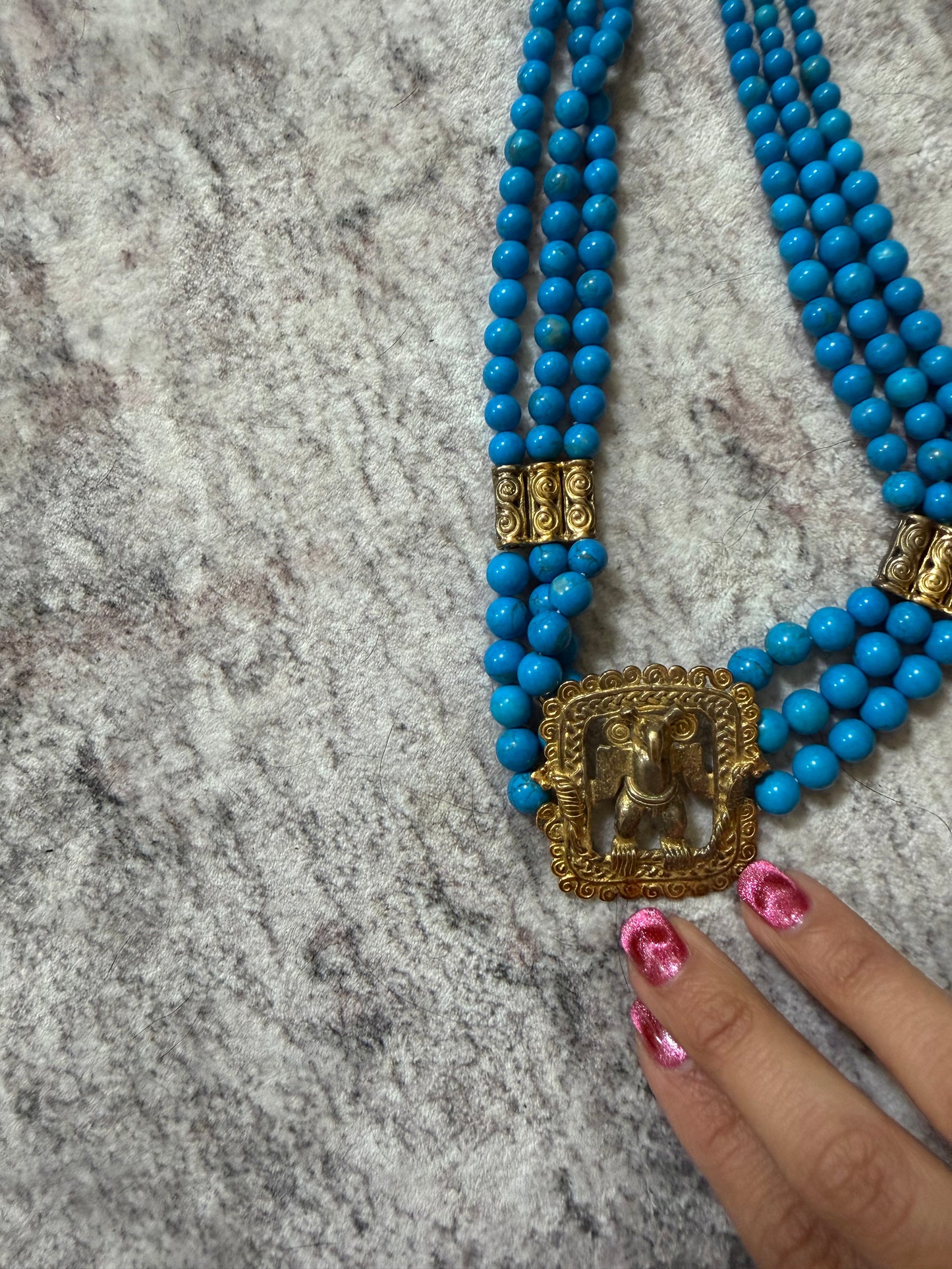 50/60s Egyptian Revival Goldtone Silver Stone Necklace