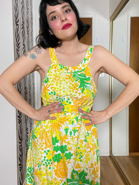 Vintage 60s "Lilly Pulitzer" Floral Print Maxi Dress - Best Fits Size XXS-S