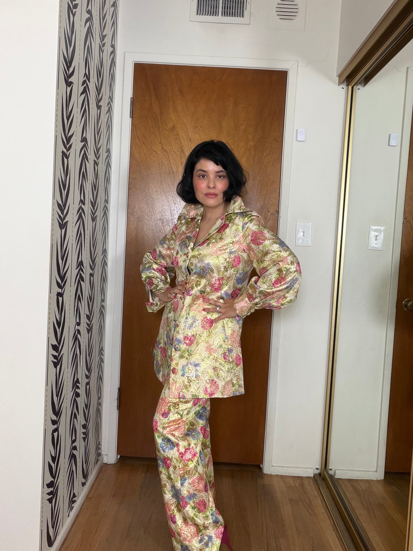 60s Malcolm Starr Floral Brocade Pant Set XS-SM and Possible Size M