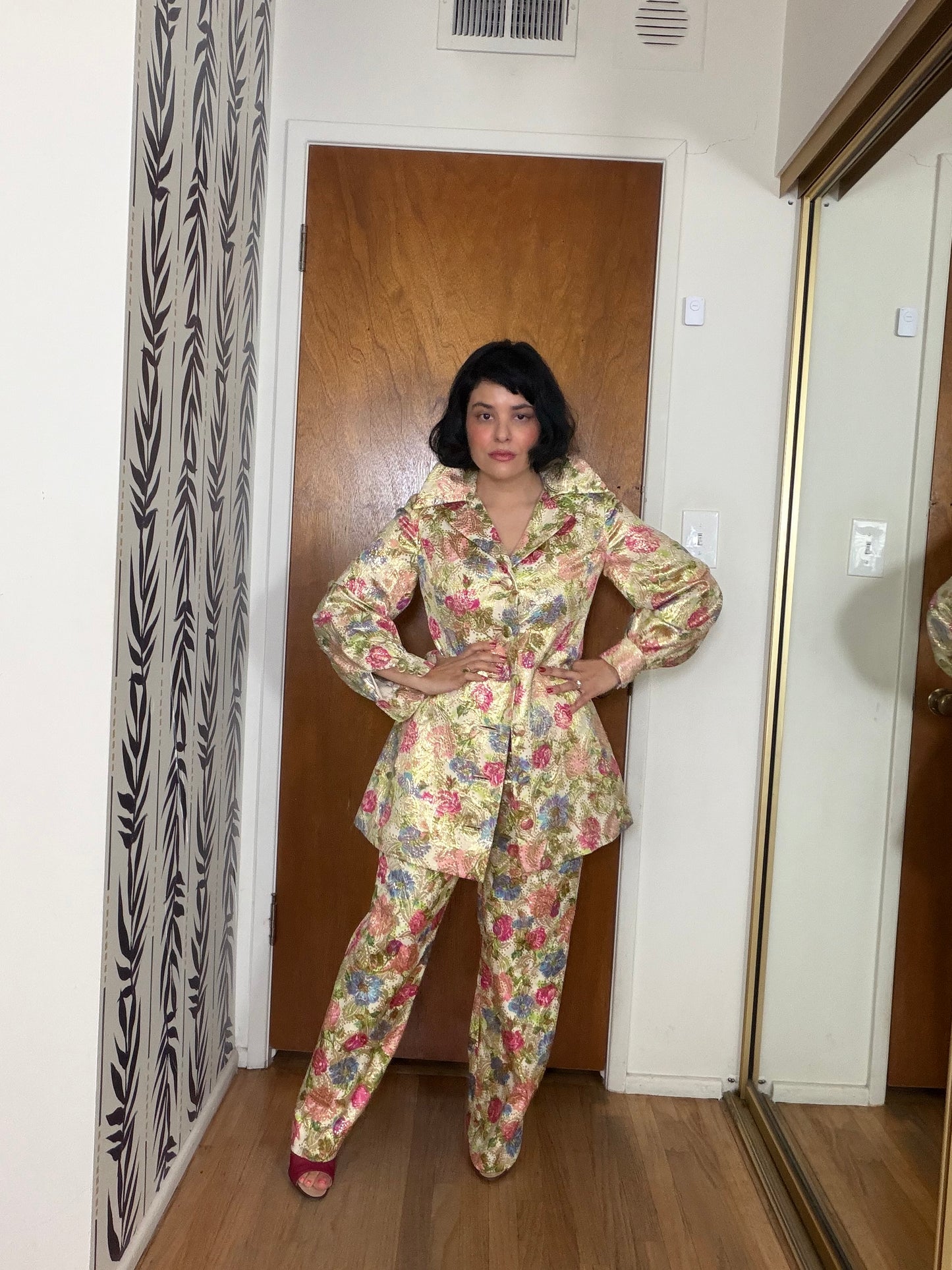 60s Malcolm Starr Floral Brocade Pant Set XS-SM and Possible Size M