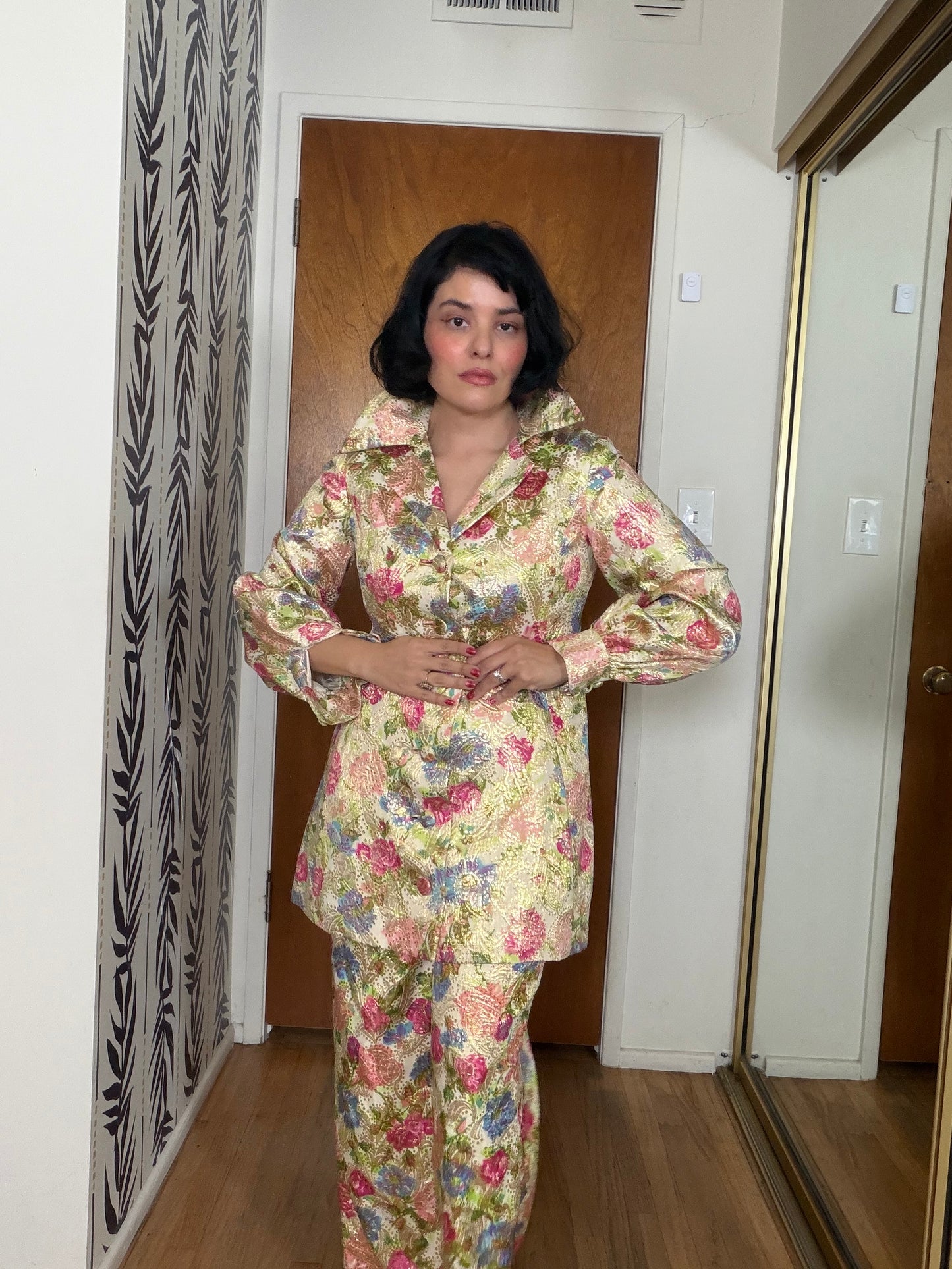 60s Malcolm Starr Floral Brocade Pant Set XS-SM and Possible Size M