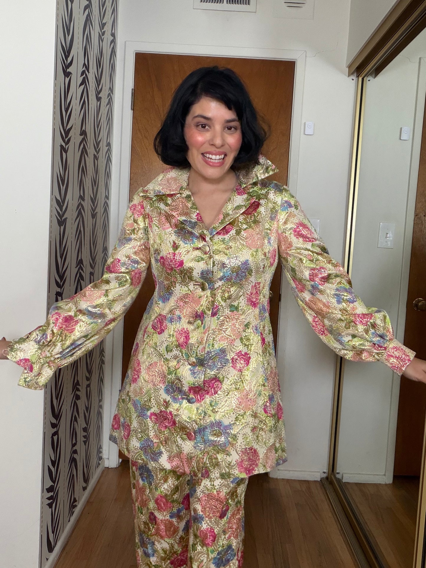60s Malcolm Starr Floral Brocade Pant Set XS-SM and Possible Size M