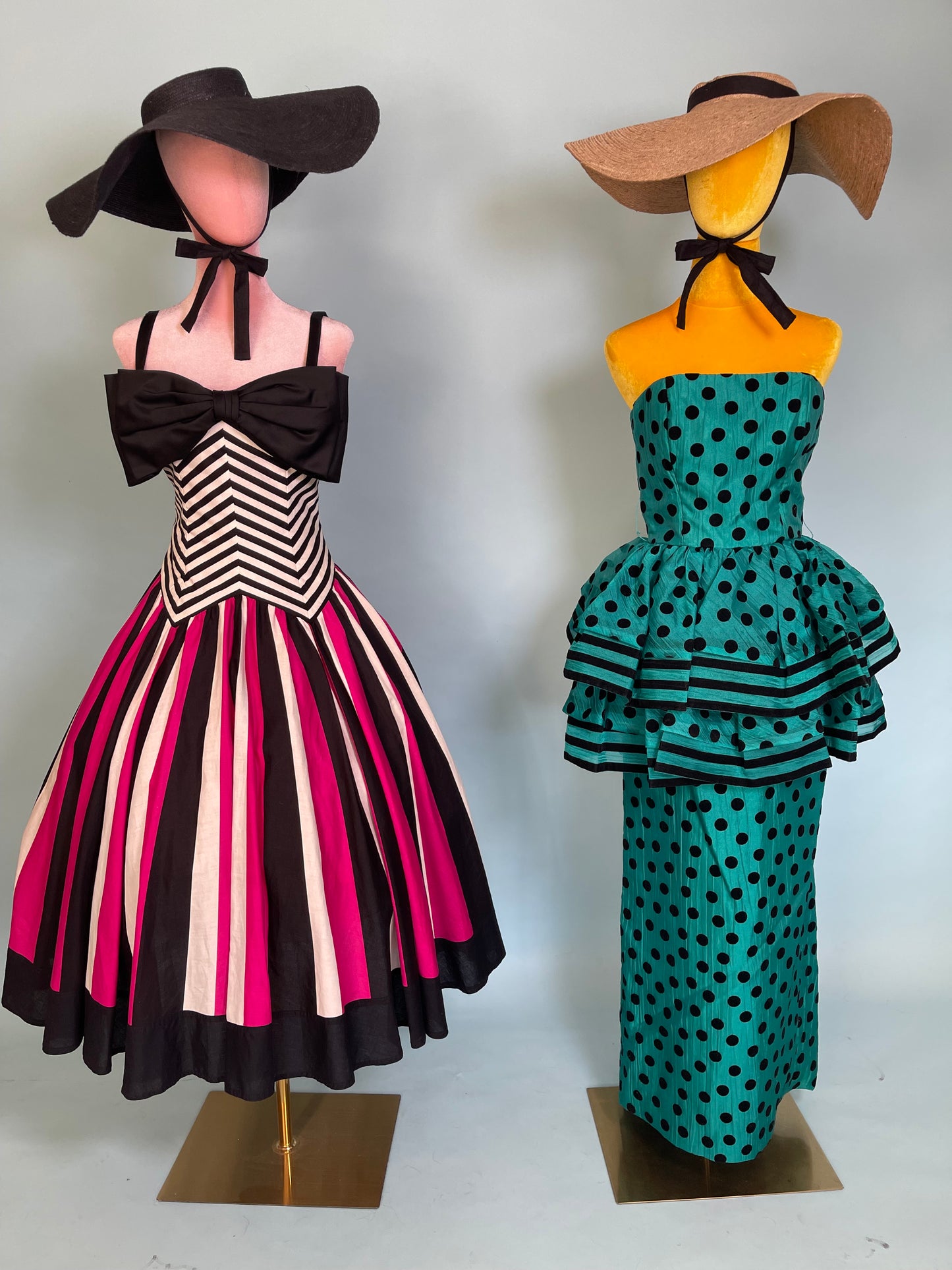 Victor Costa Polka Dot Peplum Aqua Blue Green Gown XS-SM