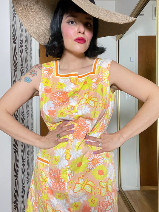 Vintage 60s "Lilly Pulitzer" Butterfly & Flowers Dress - Best Fits SizeS-M