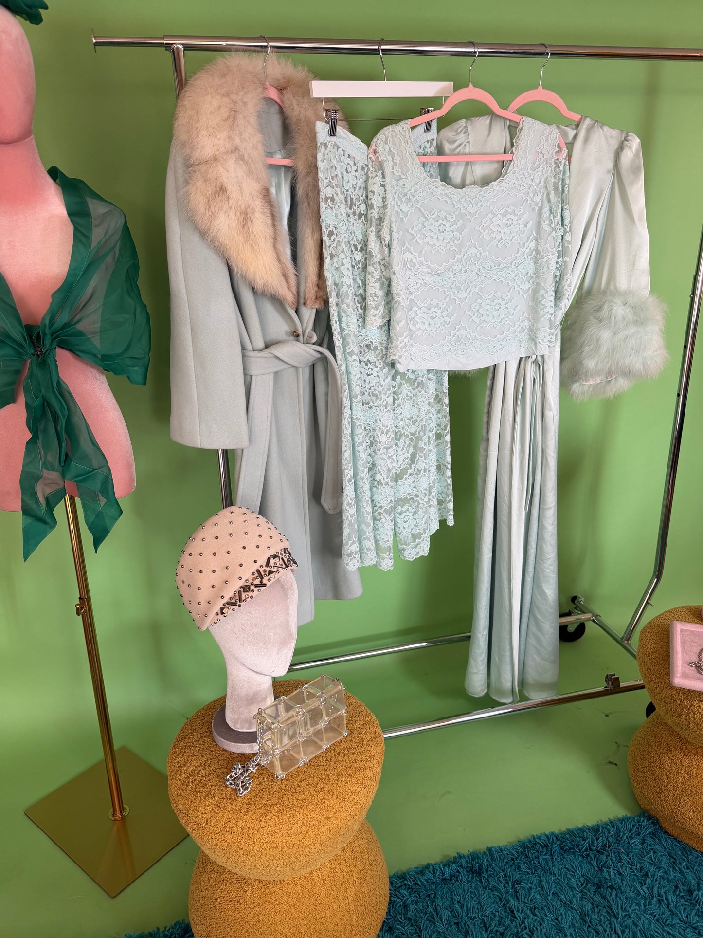 60s Blue Lace Sheer Bottoms and Matching Blouse XS-SM