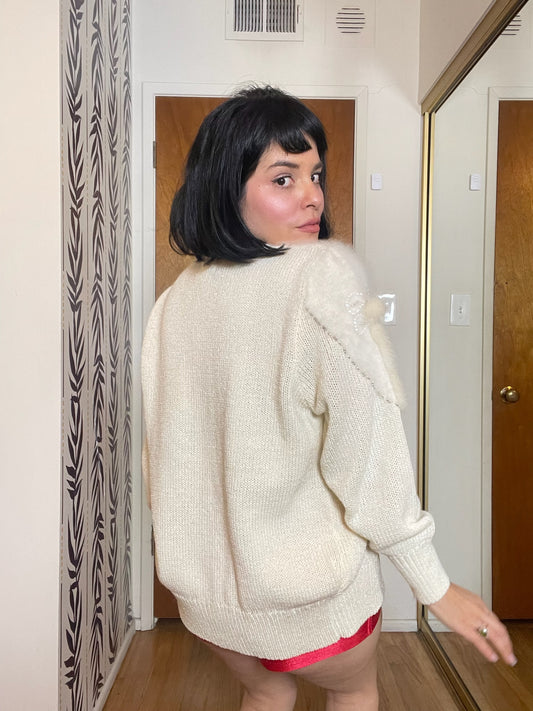 Vintage 80s "Christine" Cream Cardigan - Best Fits Size XS-L
