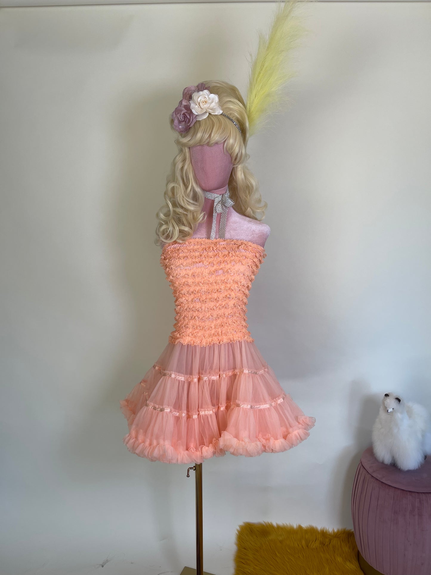 Vintage 80s Electric Peach Tutu Dress Fits Multiple Sizes