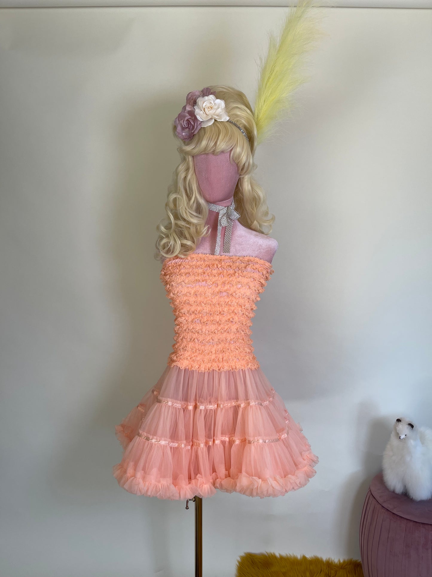 Vintage 80s Electric Peach Tutu Dress Fits Multiple Sizes