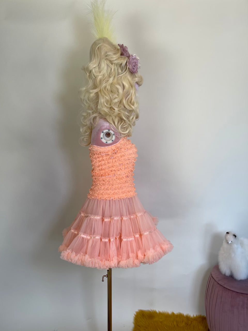 Vintage 80s Electric Peach Tutu Dress Fits Multiple Sizes