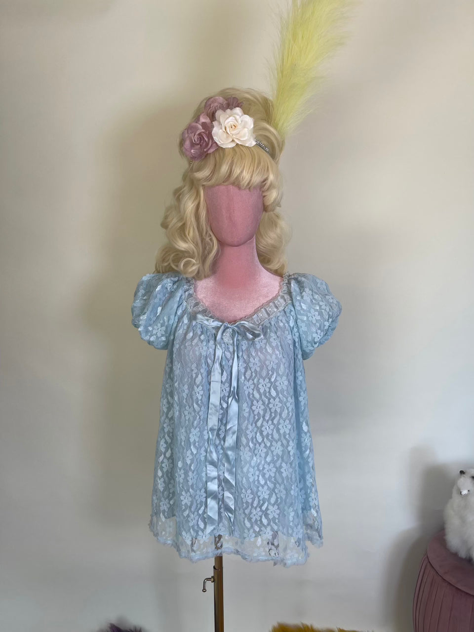 Vintage 60s Blue Lace Babydoll Top Fits Multiple Sizes