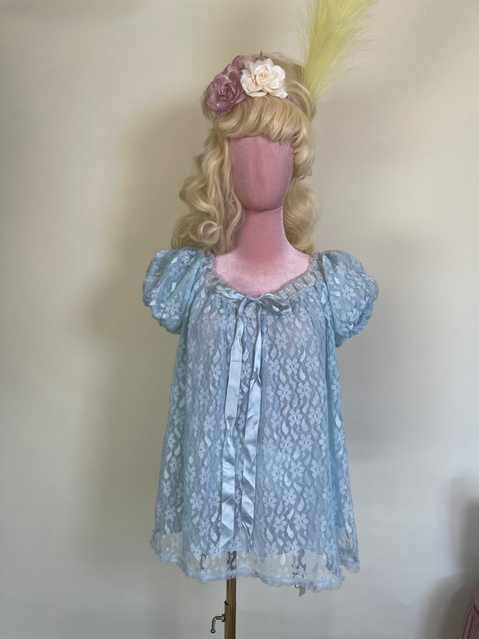 Vintage 60s Blue Lace Babydoll Top Fits Multiple Sizes