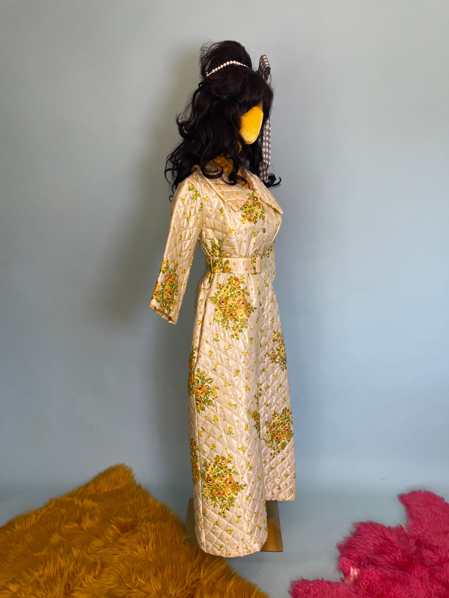 Vintage 60s Floral Quilted Duster Coat