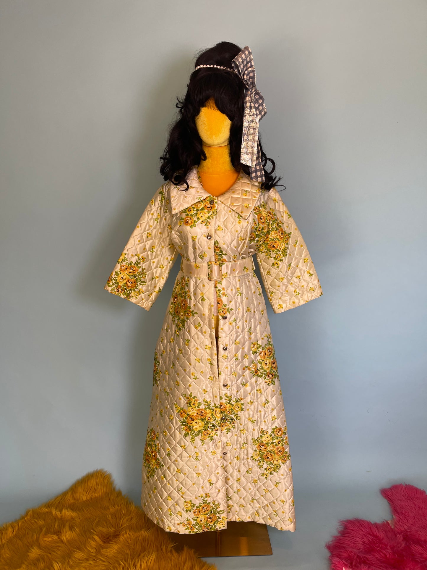 Vintage 60s Floral Quilted Duster Coat