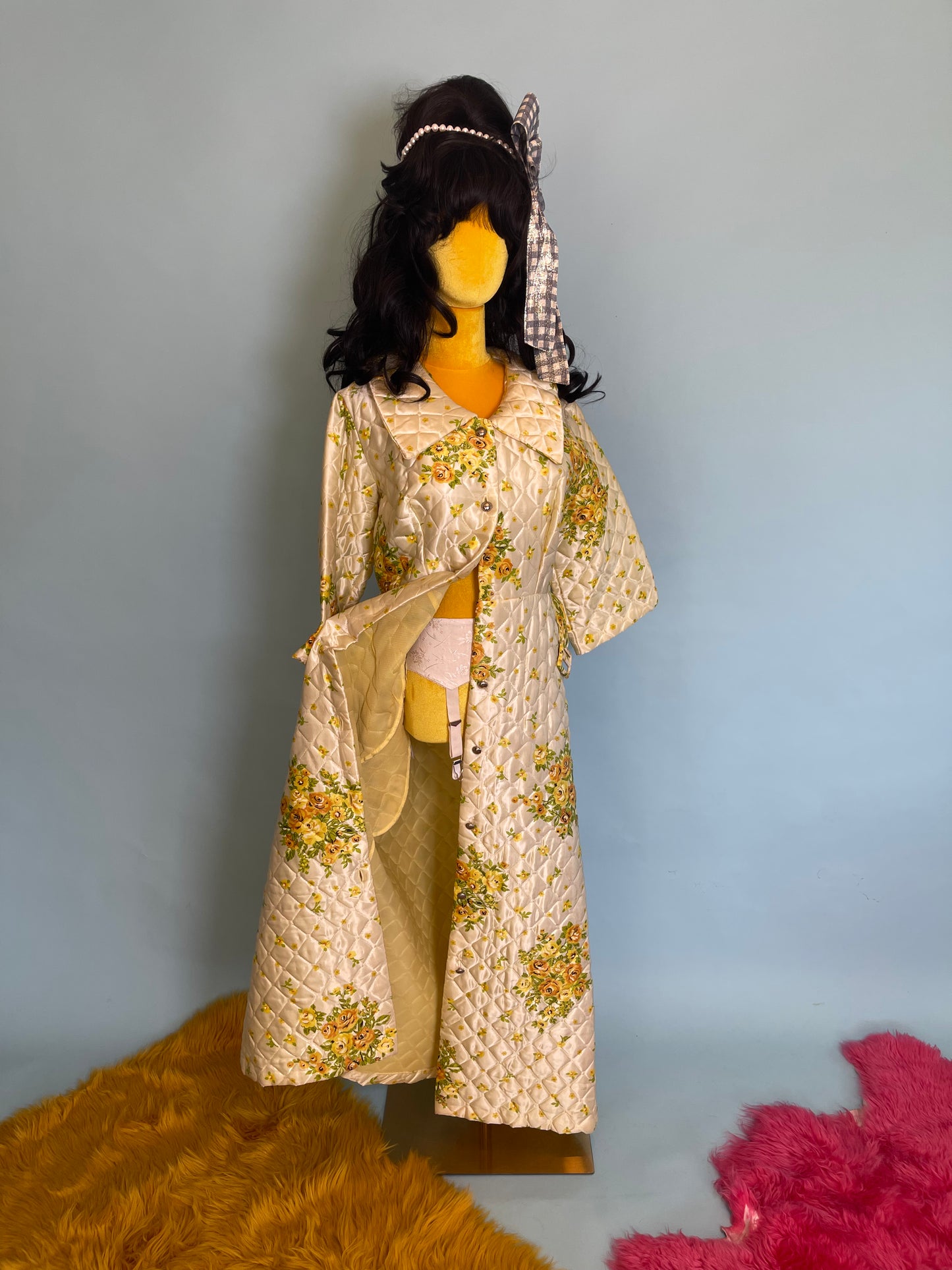 Vintage 60s Floral Quilted Duster Coat