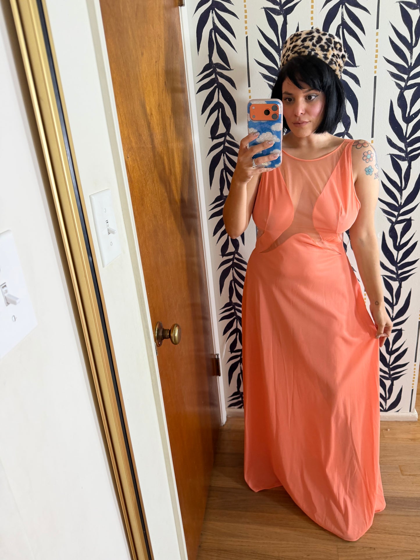 60s Bonwit Teller Peachy Illusion Slip Dress XS-M Dedadstock Tags