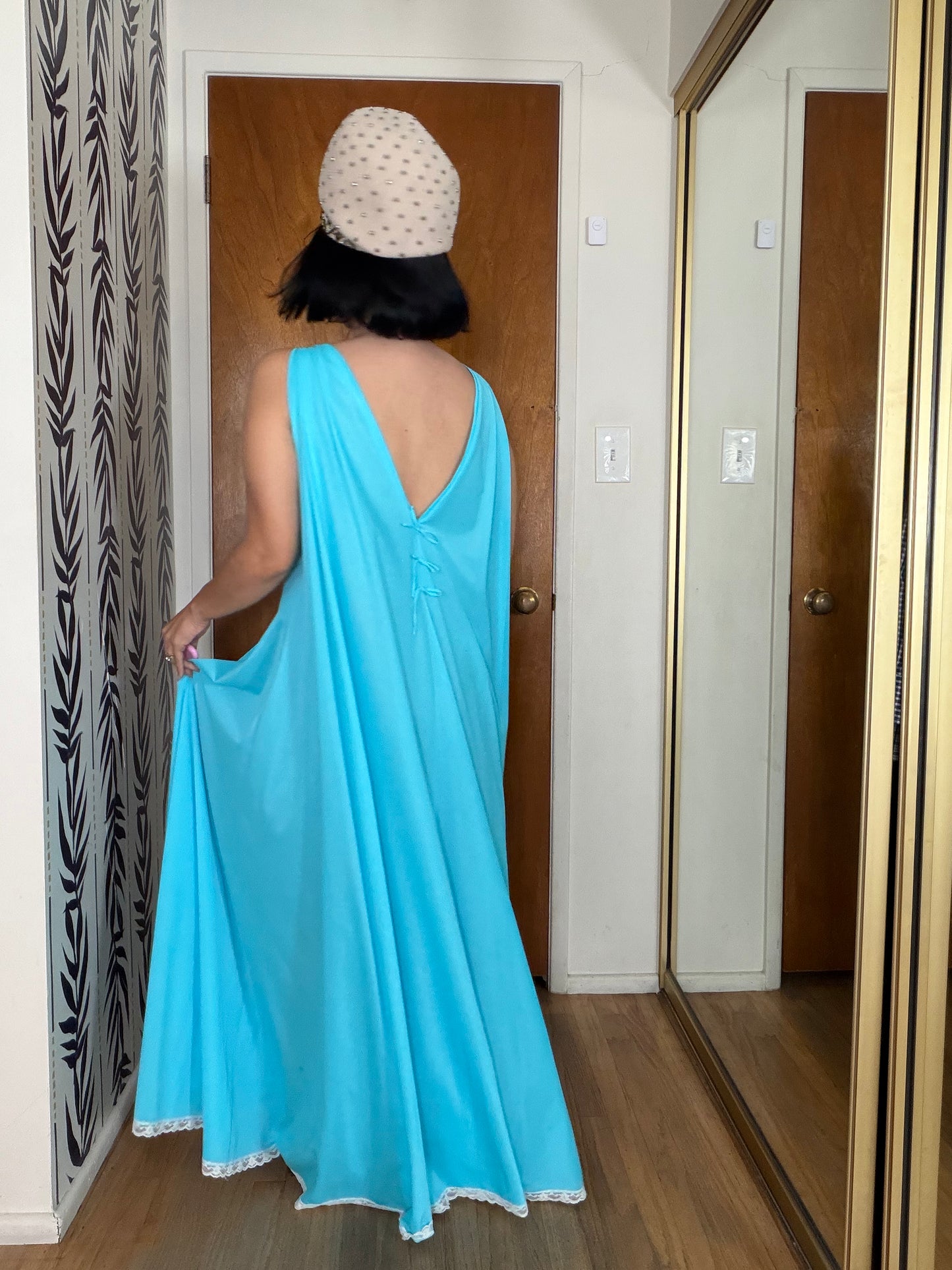 Claire Sanders by Lucie Ann Beverly Hills Blue with Feathers Duster Slip Dress XS-L