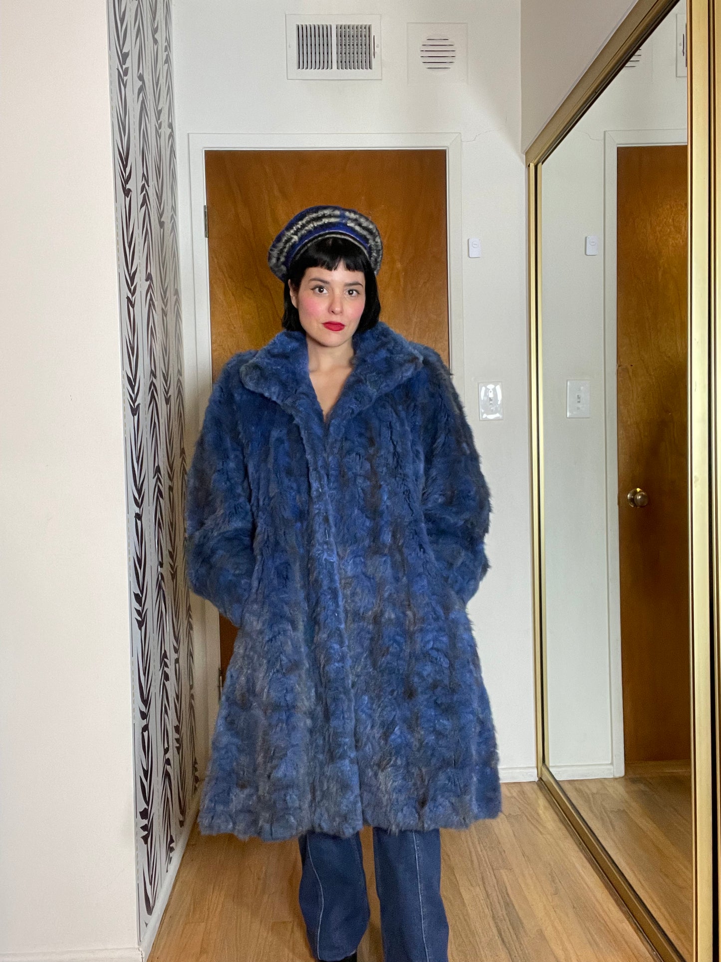 Vintage 70s Blue Fox Hair Coat One Size Fits Most