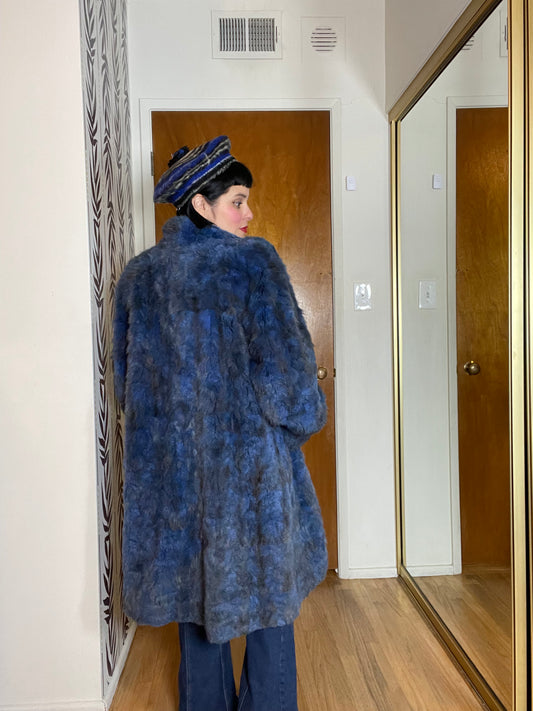 Vintage 70s Blue Fox Hair Coat One Size Fits Most