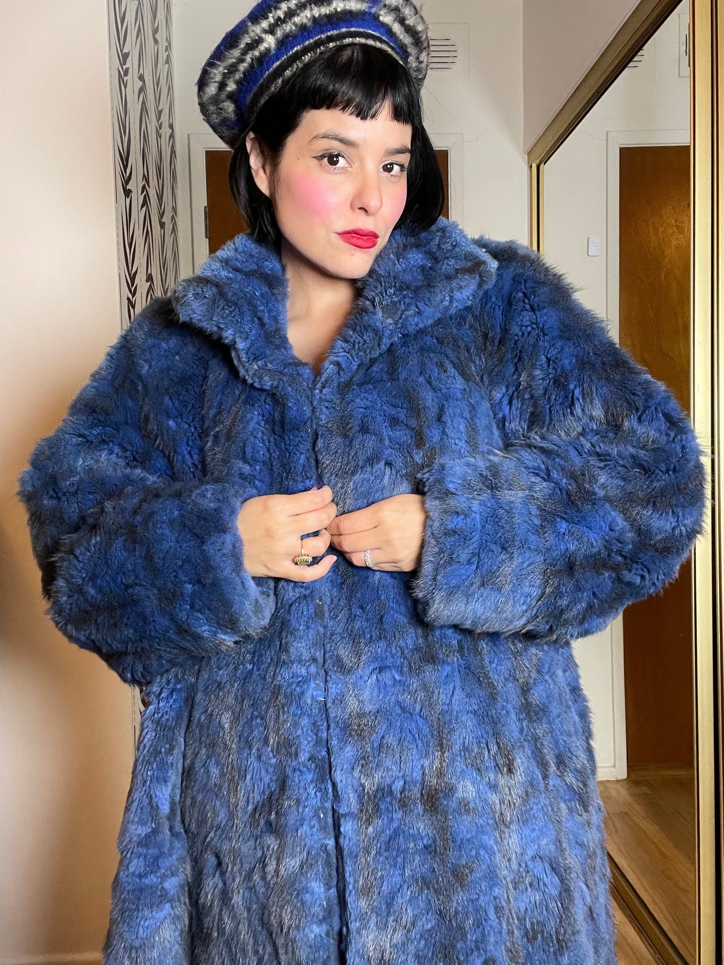 Vintage 70s Blue Fox Hair Coat One Size Fits Most