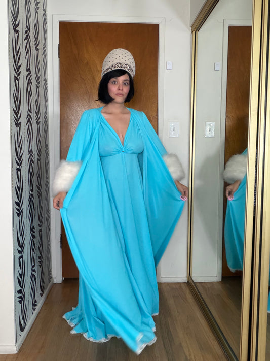 Claire Sanders by Lucie Ann Beverly Hills Blue with Feathers Duster Slip Dress XS-L