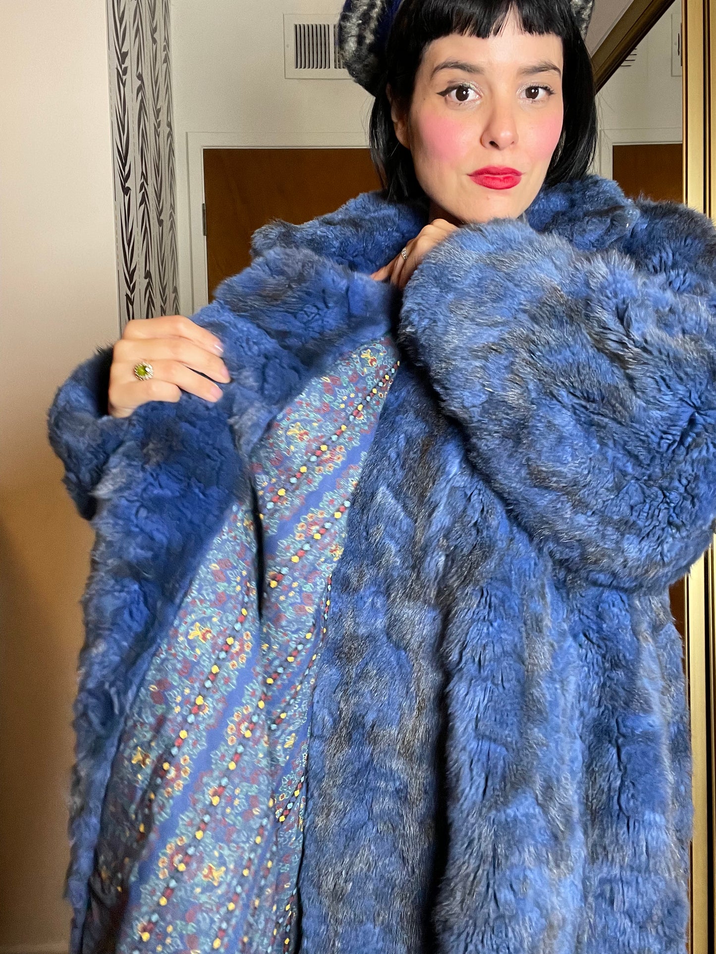 Vintage 70s Blue Fox Hair Coat One Size Fits Most