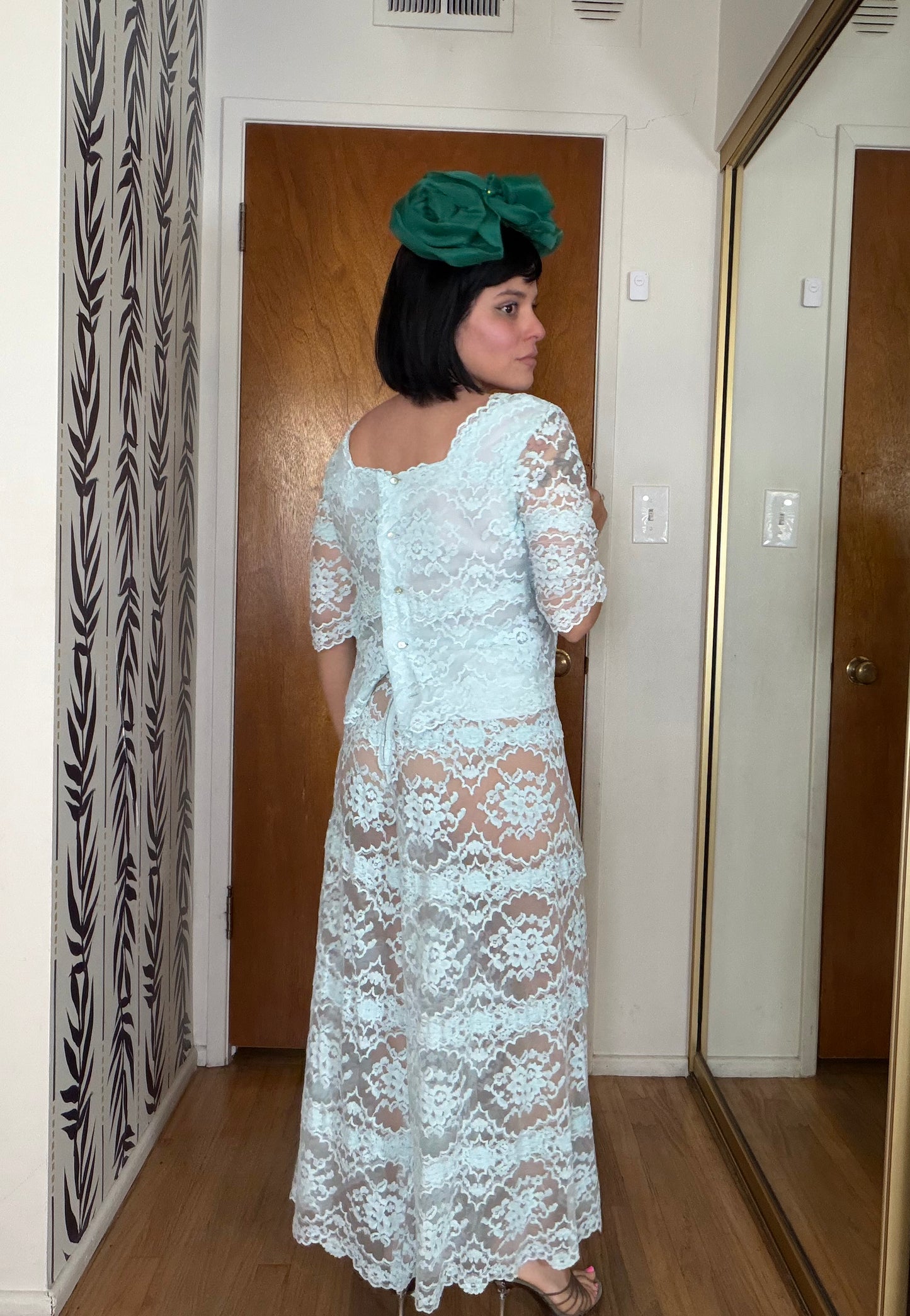 60s Blue Lace Sheer Bottoms and Matching Blouse XS-SM