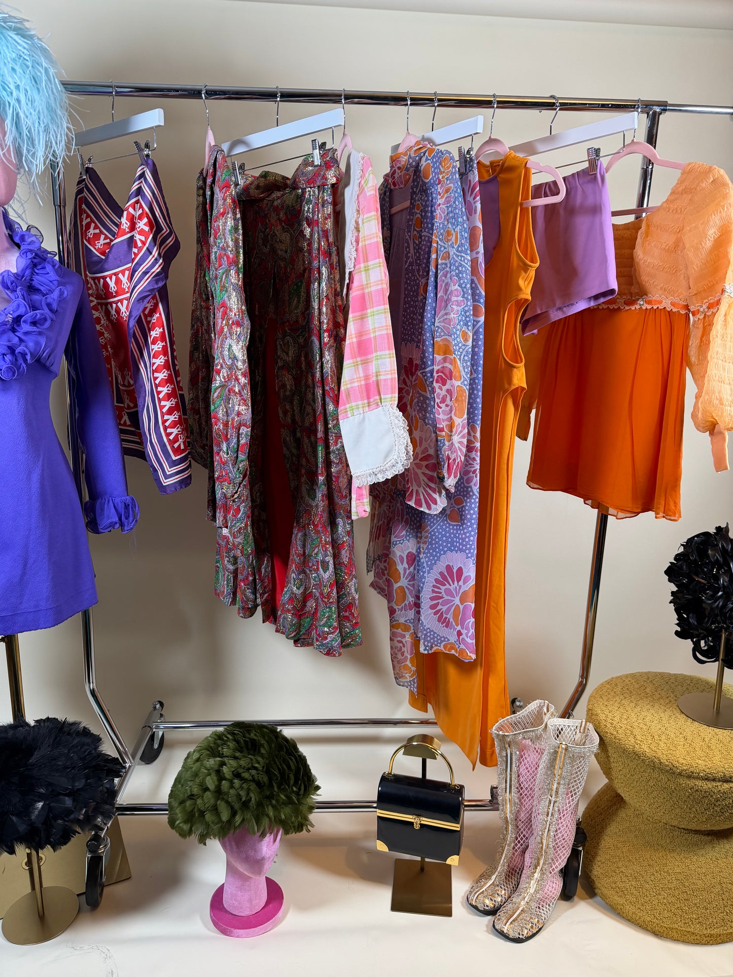 Vintage 60s Peachy Chiffon Juliet Mini Dress XS