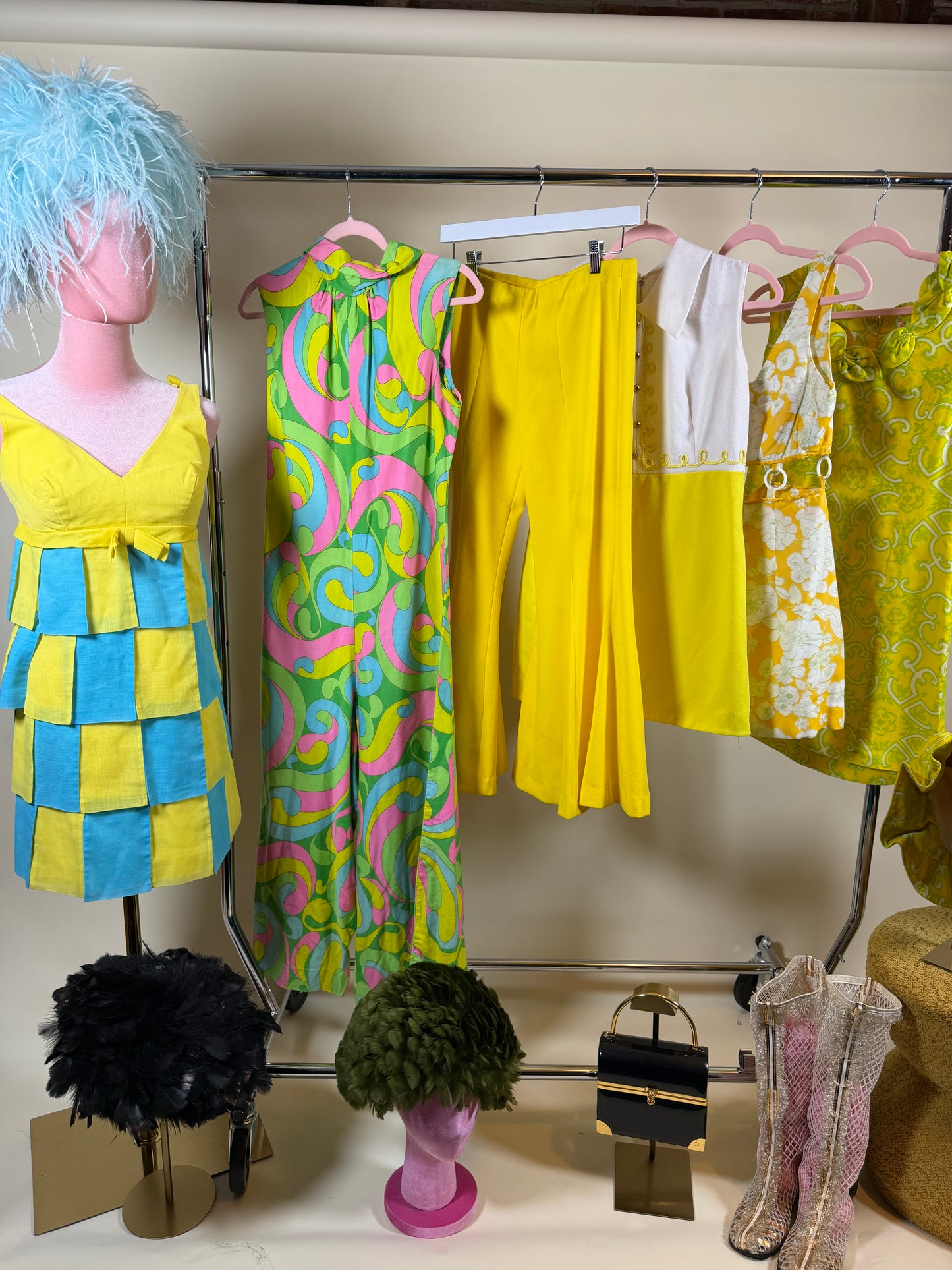 60s Yellow and Blue Carwash Dress by Cat Kay Fits XS-SM