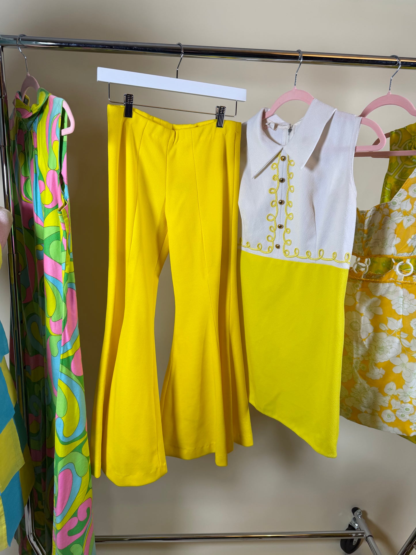 Vintage 60s Yellow and White Sergeant Pepper Dress Fits XS-M