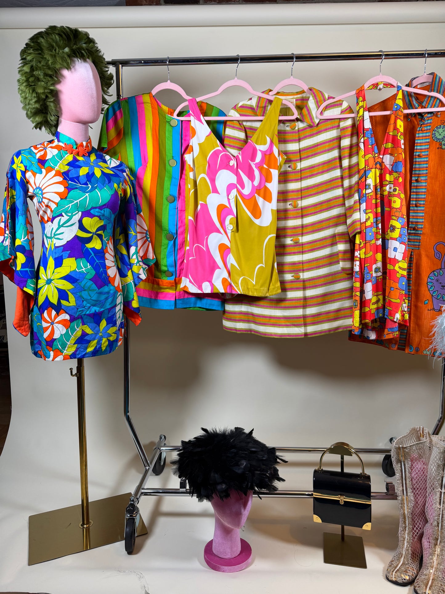 Vintage Tiki 60s Neon Wizard Sleeve Mini Dress by Lauhala made in Hawaii XS-SM