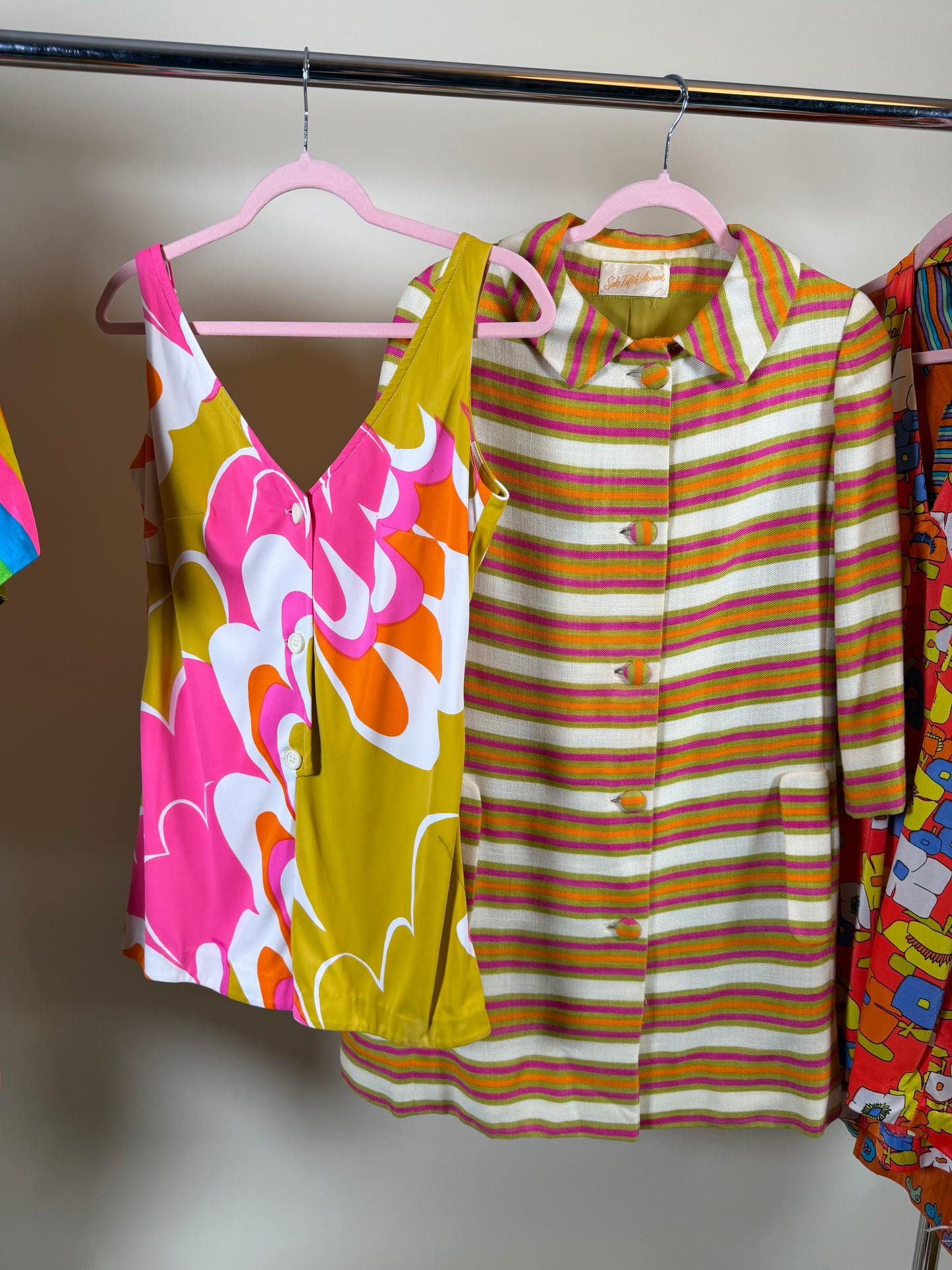 Vintage Mod 60s Saks 5th Ave Striped Linen Coat XS-SM