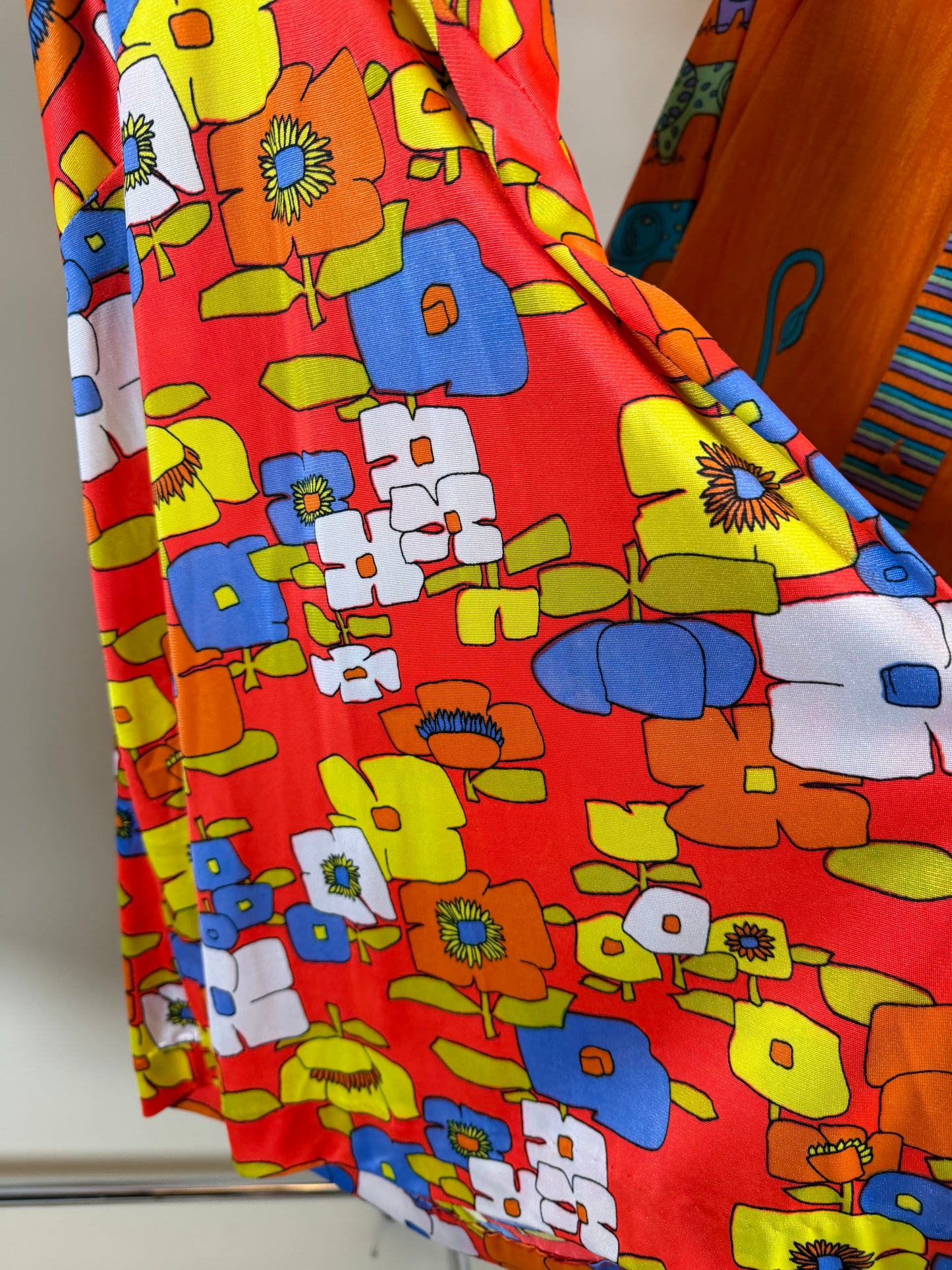 Vintage 60s Vibrant Flower Power Halter Dress Fits XS-M