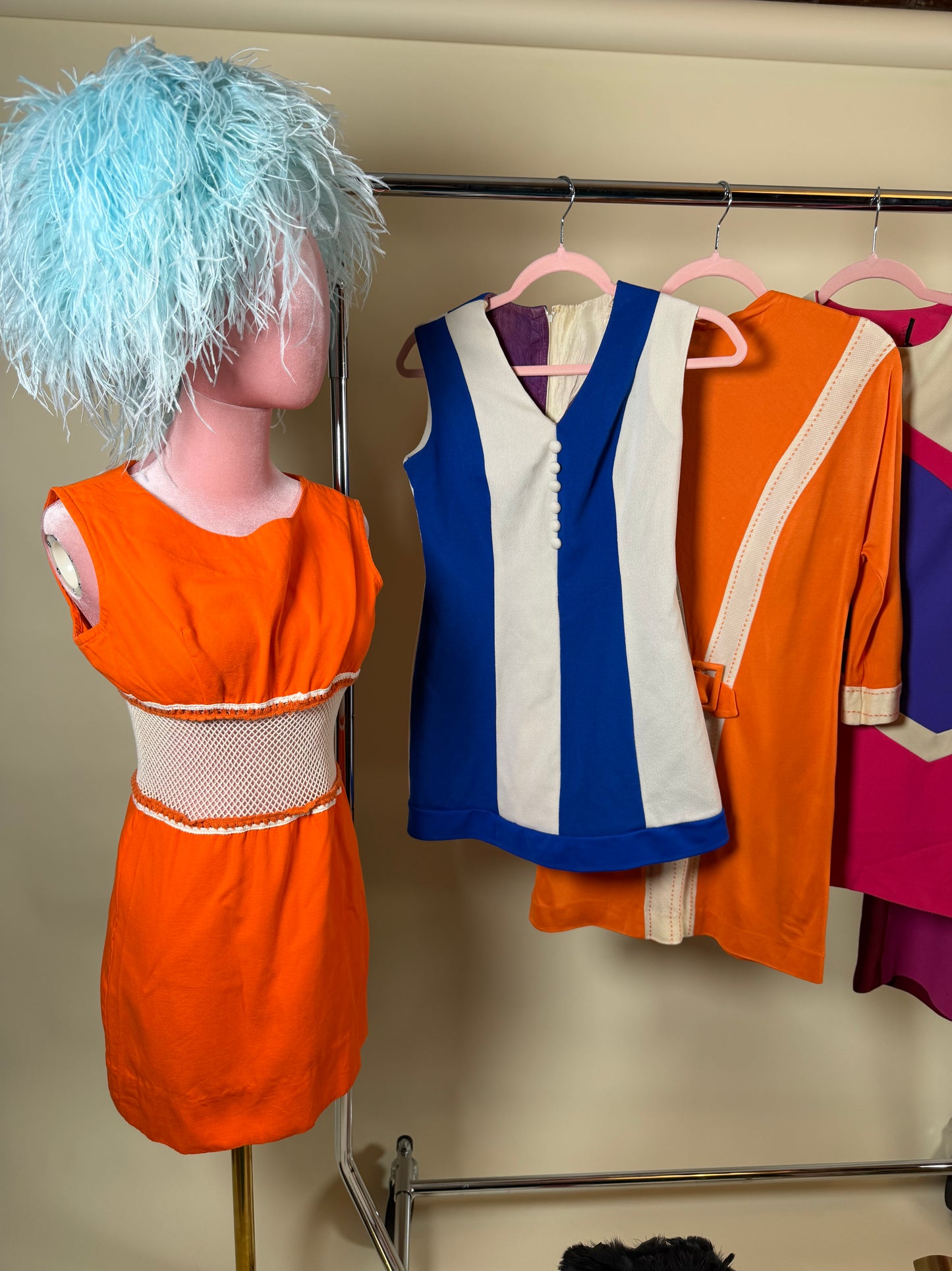 Vintage Mod GO-GO Dancer 60s Orange and Mesh Mini Dress Fits XS-SM&nbsp;