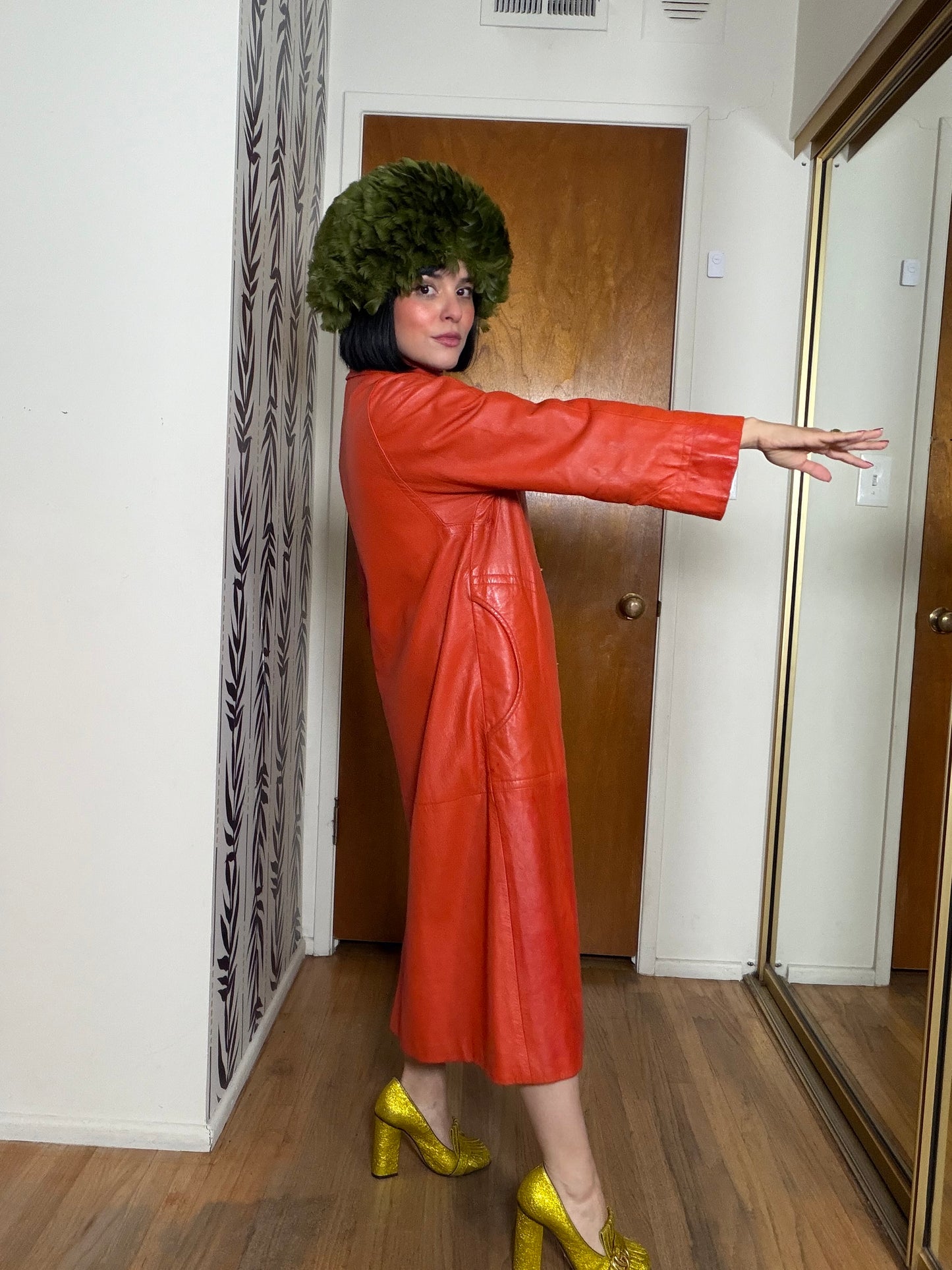 60s Olive Feather Hat Fits All Sizes