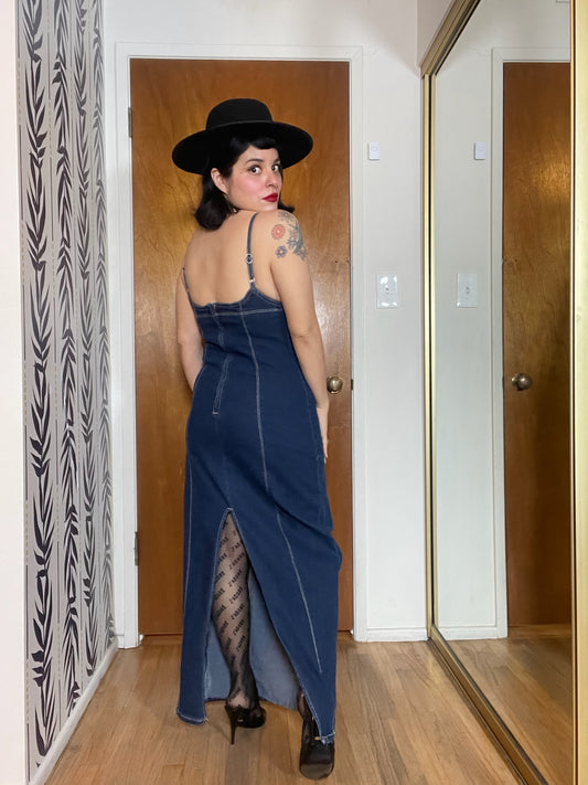 Vintage 90s Y2K Denim Maxi Dress - Best Fits Size S-L