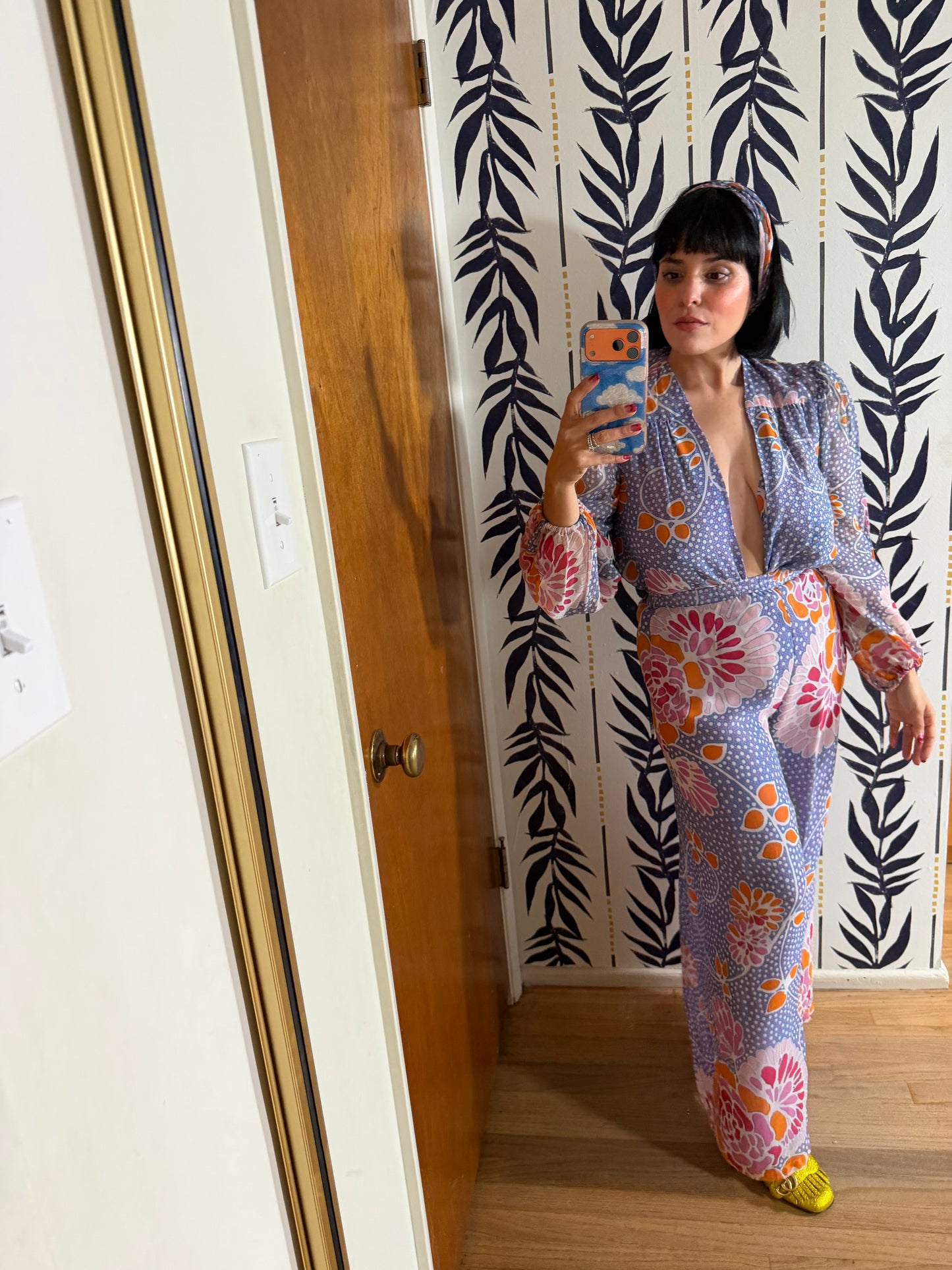 Vintage 60s Floral Silk Chiffon Pant Set by Albert Capraro Fits XS-M