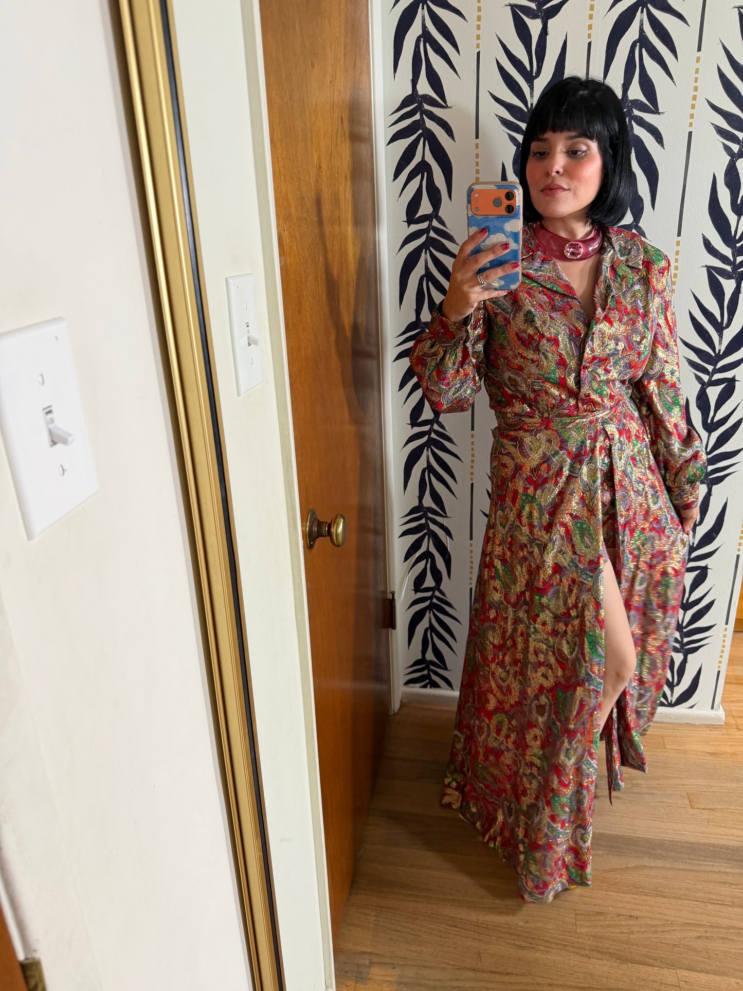 Vintage 60s Red Brocade Paisley Hostess Set by Tina Weiss Fits XS-SM and Possible size M