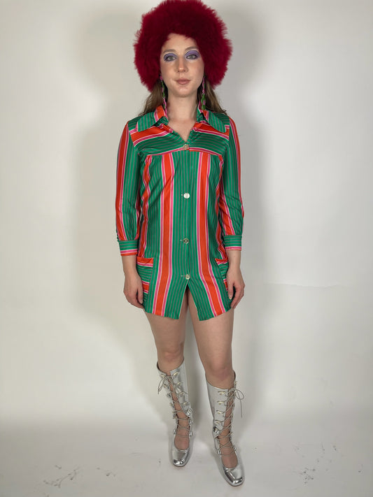 Vintage 60s 70s Striped Shirt Dress - Best Fits XS-S