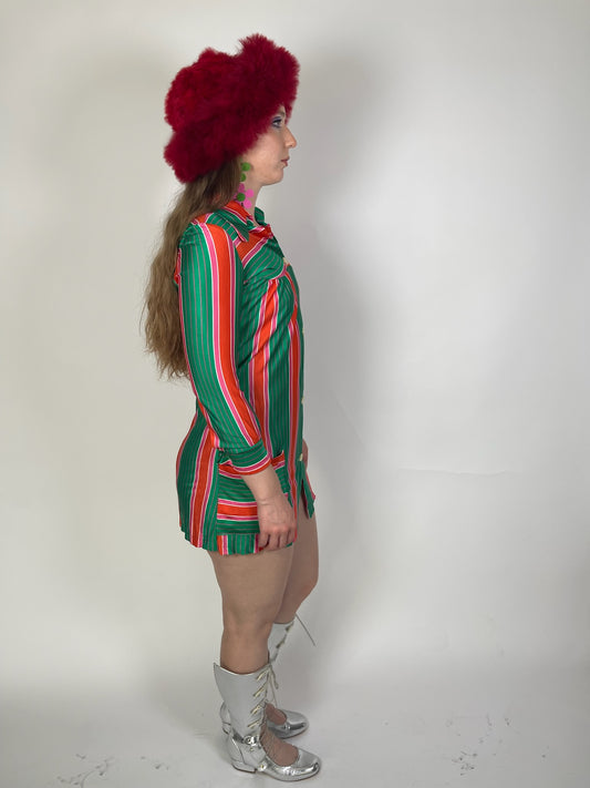 Vintage 60s 70s Striped Shirt Dress - Best Fits XS-S