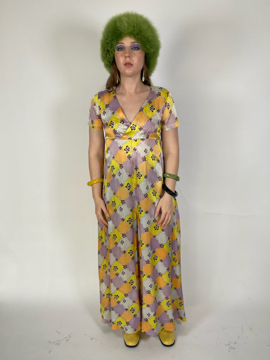 Vintage 60s 70s Groovy Print Jumpsuit - Best Fits Size S-M