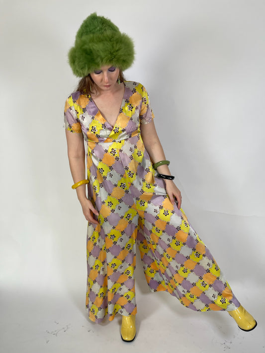 Vintage 60s 70s Groovy Print Jumpsuit - Best Fits Size S-M