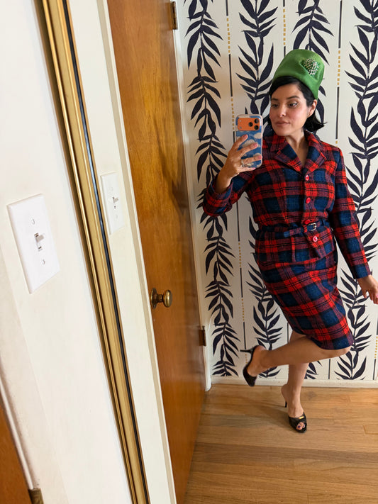 Vintage 60s Pendleton Wool Plaid Blazer Jacket Matching Pencil Skirt Set Fits XS-SM