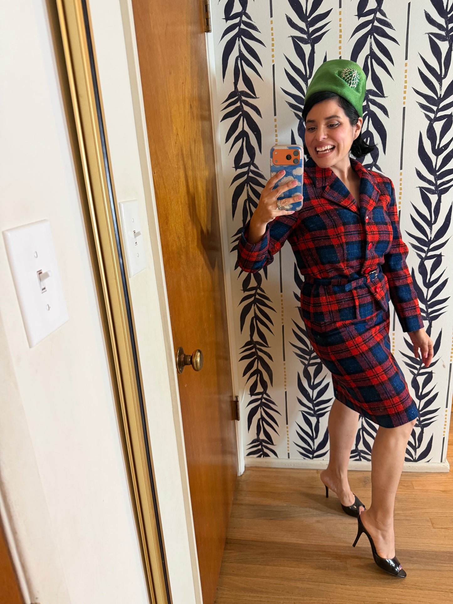 Vintage 60s Pendleton Wool Plaid Blazer Jacket Matching Pencil Skirt Set Fits XS-SM