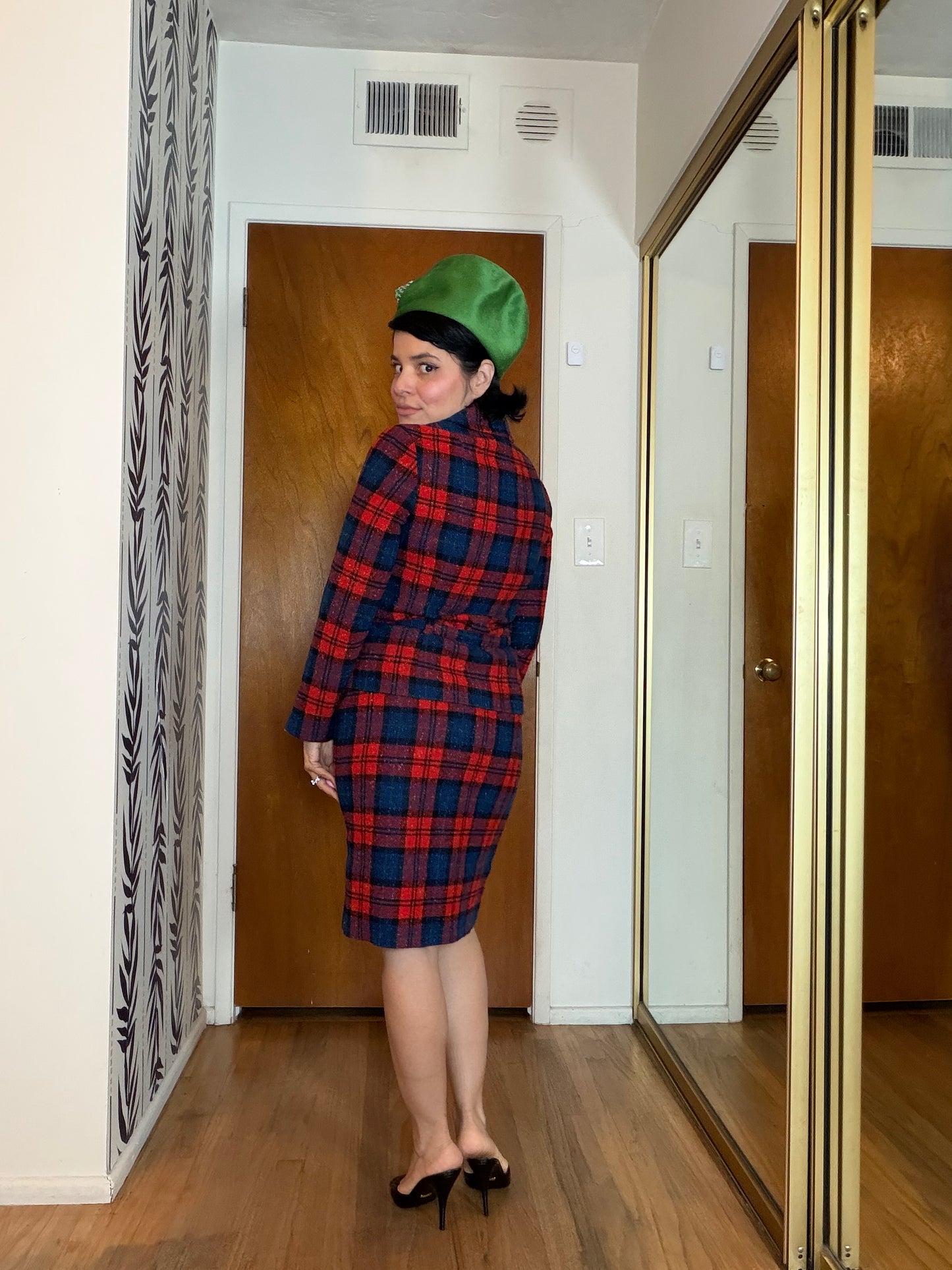 Vintage 60s Pendleton Wool Plaid Blazer Jacket Matching Pencil Skirt Set Fits XS-SM