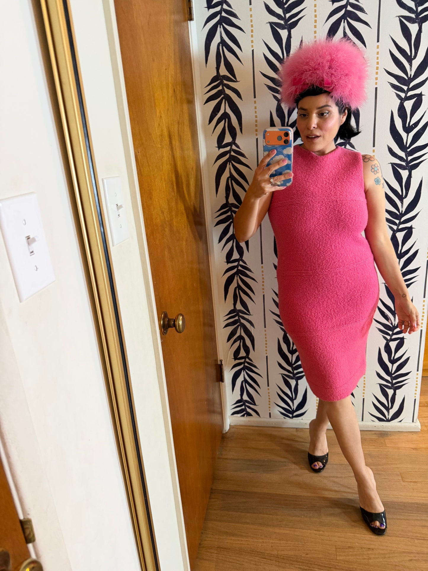 Vintage 60s Solt of California Bubblegum Pink Soft Knit Sweater Matching Wiggle Knit Dress Fits XS-M