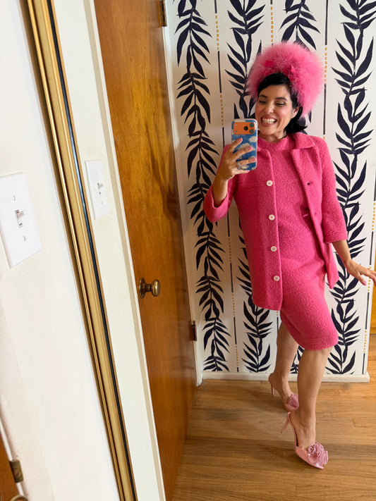 Vintage 60s Solt of California Bubblegum Pink Soft Knit Sweater Matching Wiggle Knit Dress Fits XS-M